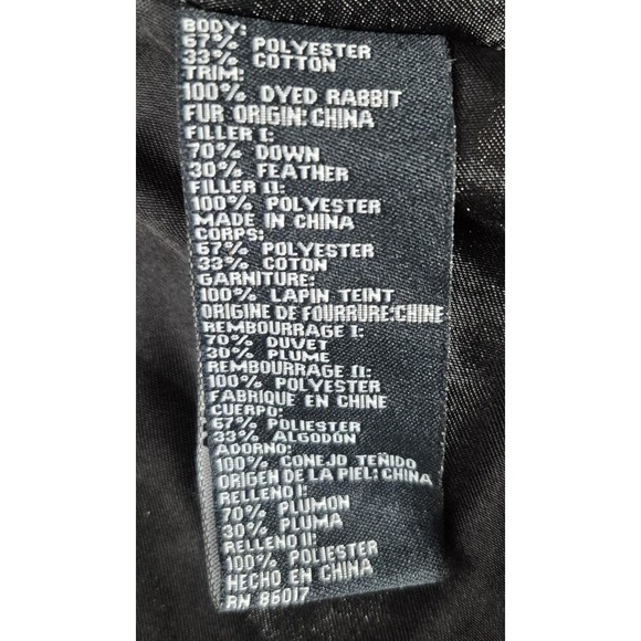 Bebe Jacket Women S Black Quilted Down Rabbit Fur Trim Collar Cuffs Full Zip Vtg - Picture 6 of 10